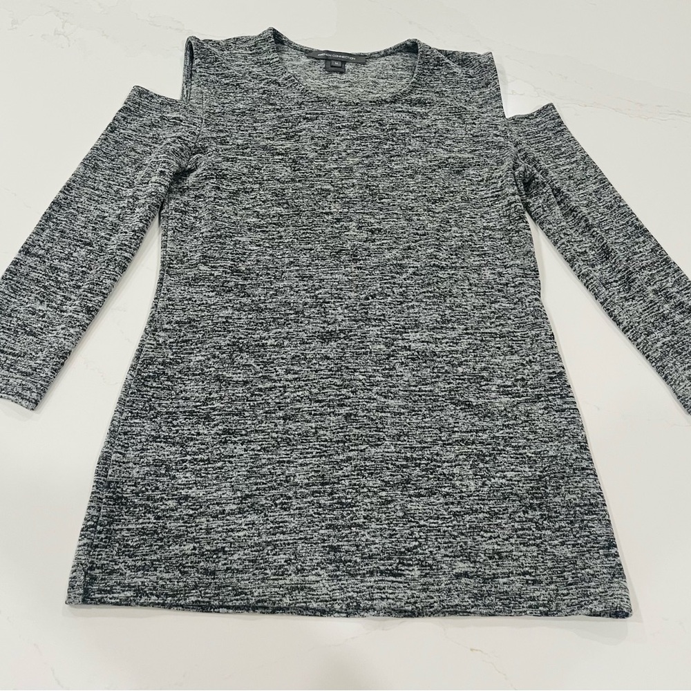 French Connection Black and White Marled Knit Cold-Shoulder Top